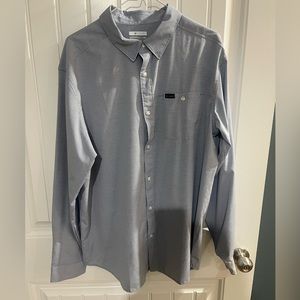 White and blue striped Columbia dress shirt